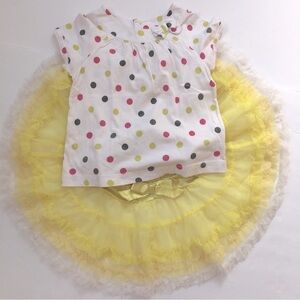 Bundle 2-Pcs Matching Sets Baby Girls Polka Dots White Top Yellow Tutu Skirt